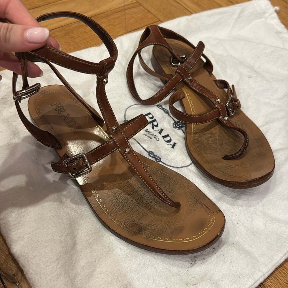Tan Prada gladiator sandals
